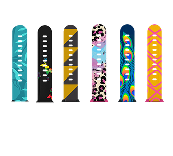 6 färgstarka och mönstrade armband för XGO3 – lekfulla jungle-designs som sticker ut.