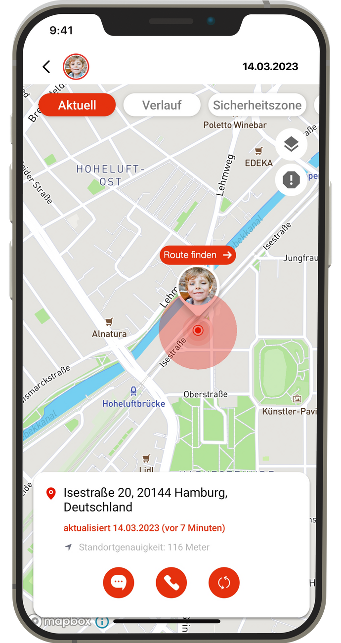 Xplora föräldraapp med live GPS-position – SOS-läge aktivt