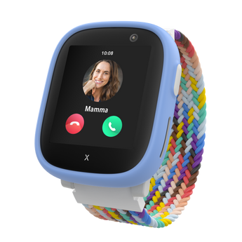 Blå X6Play smartklocka i for barn med elastisk regnbåge armband