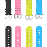 Färgglada utbytbara armband för XGO2 barnklocka – i rosa, blå, gul och svart.