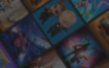 Suddig bakgrund med olika filmer och serier, troligen en streamingtjänsts användargränssnitt
