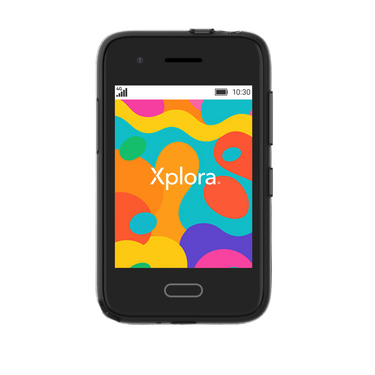 XploraOne barntelefon med färgstark startskärm och tydlig Xplora-logotyp. Lekfull design som tilltalar barn – med säker funktionalitet som föräldrar kan lita på.