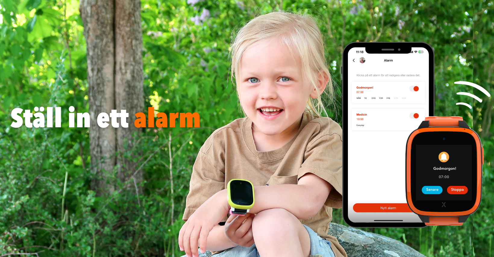 ställ in ett alarm på Xploras smartklockor